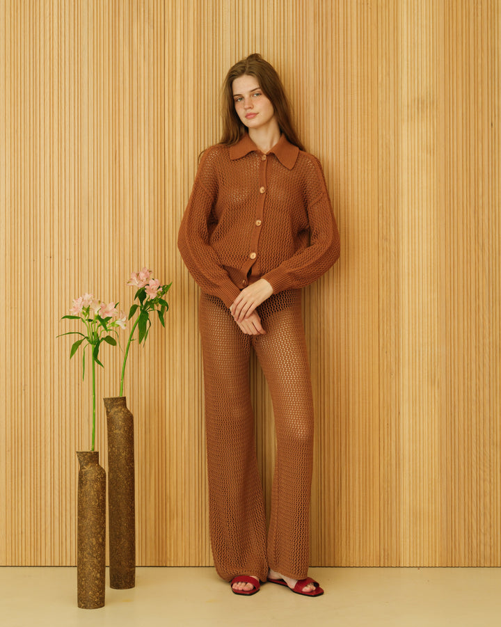 Fine Cotton Crochet Polo Cardigan-0