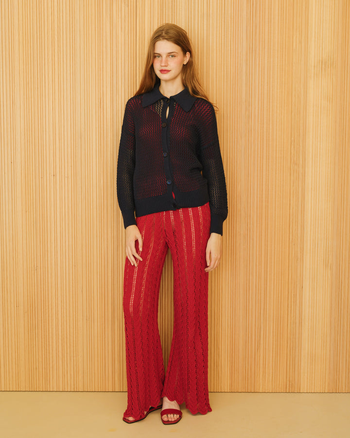 Fine Cotton Crochet Polo Cardigan-5